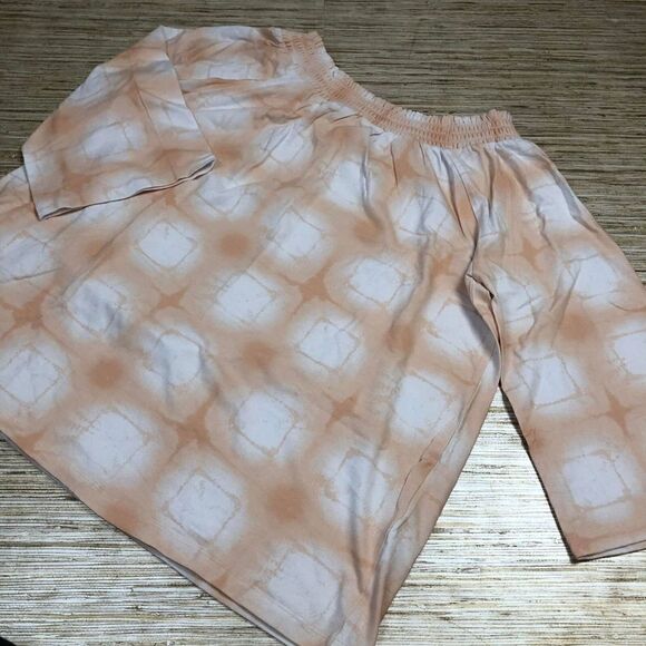 C-324 Denim & Co. Printed Jersey Smocked Neck 3/4-Sleeve Top Pale Blush sz M - Picture 1 of 1